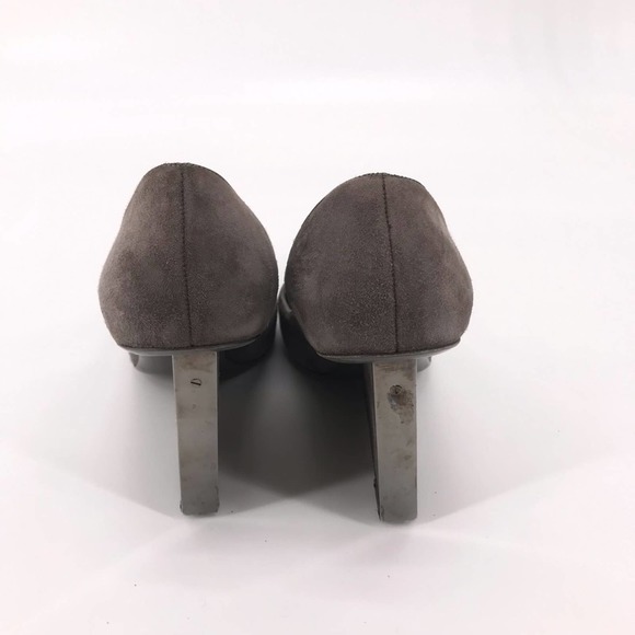 Halston Grey Suede Rectangular Wedge Pumps Sz 6 - Picture 8 of 12